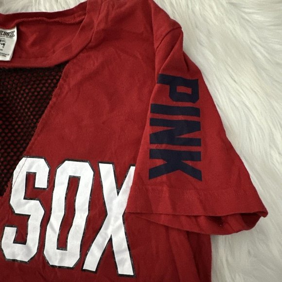Victoria Secret PINK womens MLB Small Boston Red Sox Tee fish net v neck EUC - Picture 5 of 10